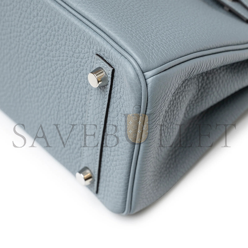 H**me5 master togo leather birkin bleu lin 30 silver buckle handbag (30*24*15cm)
